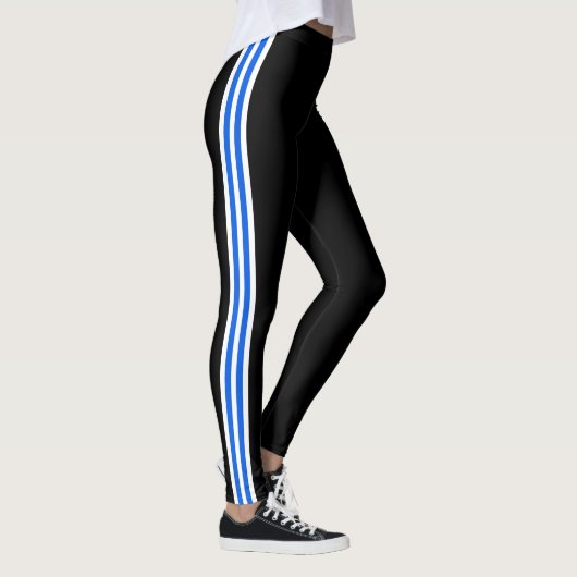 Sport Blauw Wit Zijstreep Zwart Leggings (Rechts)