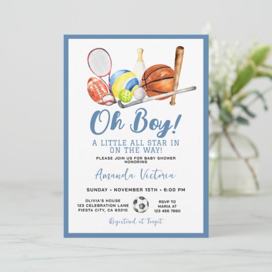 Sport Boy Ball All Star Themed Party Baby Shower Kaart (Staand voorkant)