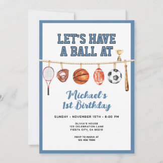 Sport Boy Ball All Star Themed Party Blue Birthday Kaart