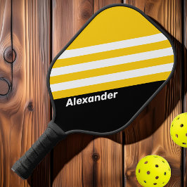 Sport Bumblebee Nostalgische Strepen met Naam Pickleball Paddle