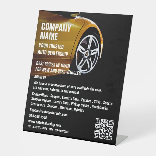 Sport Car Design, Auto Dealership Adverteren Reclamebord Met Voetstuk (Voorkant)