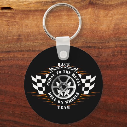 Sport Car Racing Geruite Vlag Burnout Vlammen Sleutelhanger (Voorkant)