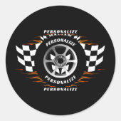 Sport Car Racing Personaliseer Geruite Vlag Pro Ronde Sticker (Voorkant)
