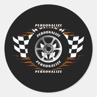 Sport Car Racing Personaliseer Geruite Vlag Pro Ronde Sticker