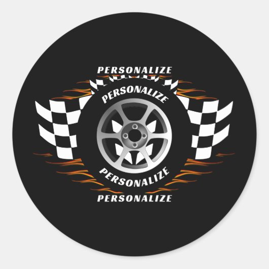 Sport Car Racing Personaliseer Geruite Vlag Pro Ronde Sticker (Voorkant)