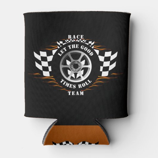 Sport Car Racing Team Geruite Vlag Flames Pro Blikjeskoeler (Voorkant)