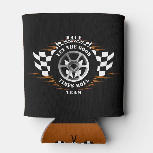 Sport Car Racing Team Geruite Vlag Flames Pro Blikjeskoeler (Achterkant)