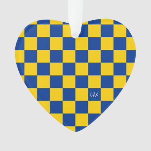 Sport Checkerboard INITIALEN Blauw Geel Fan Club Ornament