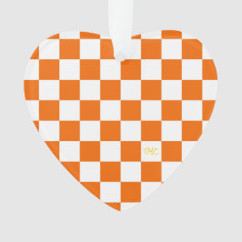 Sport Checkerboard INITIALEN Sinaasappel Wit Team Ornament