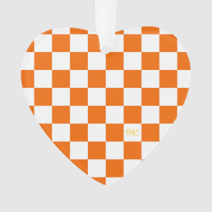 Sport Checkerboard INITIALEN Sinaasappel Wit Team Ornament