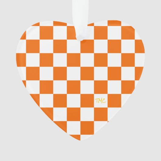 Sport Checkerboard INITIALEN Sinaasappel Wit Team Ornament (voorkant)
