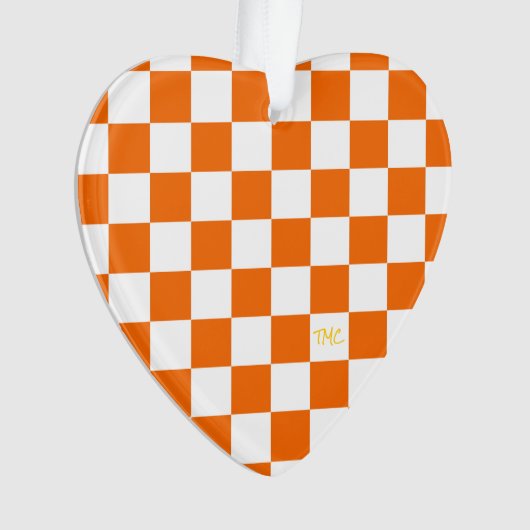 Sport Checkerboard INITIALEN Sinaasappel Wit Team Ornament (voorkant)