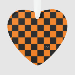 Sport Checkerboard INITIALEN Sinaasappel Zwart Fan Ornament