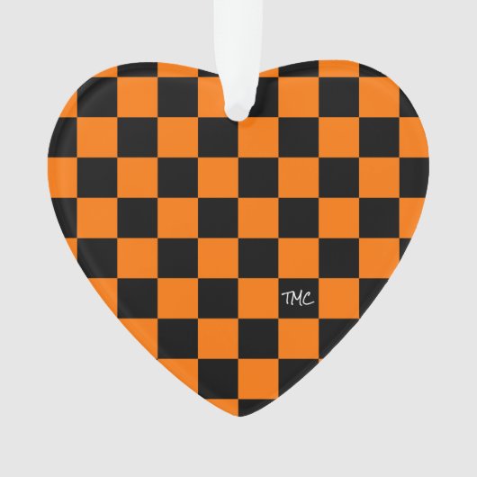 Sport Checkerboard INITIALEN Sinaasappel Zwart Fan Ornament (voorkant)