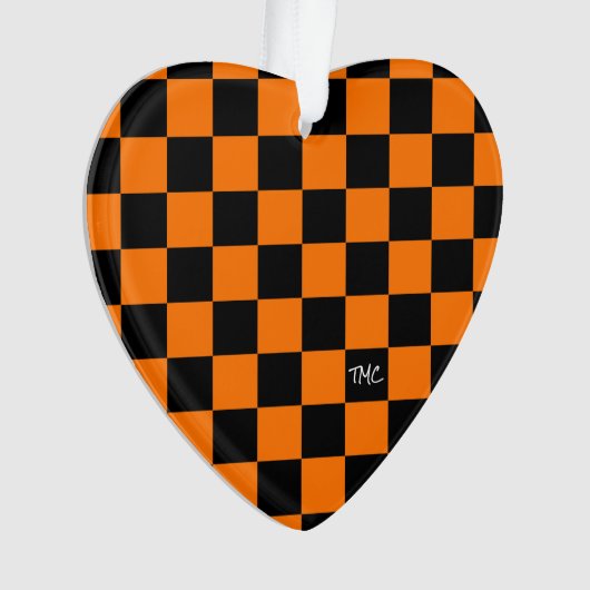 Sport Checkerboard INITIALEN Sinaasappel Zwart Fan Ornament (voorkant)