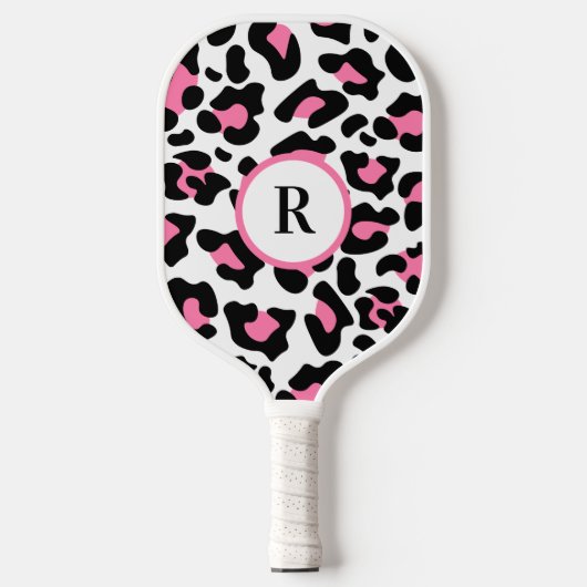 Sport Cute Pink Fun Animal Print Monogram Pickleball Paddle (Voorkant)