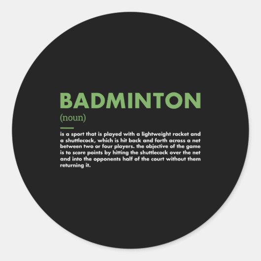 Sport Definition Badminton Ronde Sticker (Voorkant)