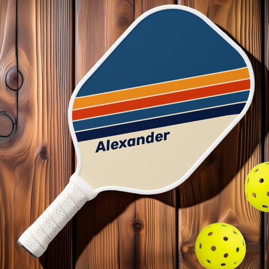 Sport Desert Retro Regenboog Gestreept met Naam Pickleball Paddle