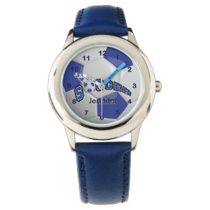 Sport Donkerblauw Voetbal   DIY-naam Horloge