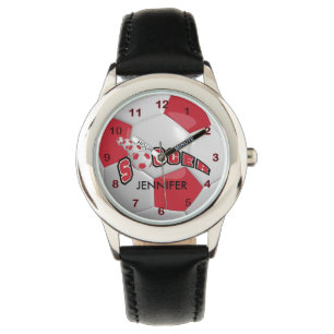 Sport Donkerrood Voetbal DIY-naam Horloge