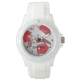 Sport Donkerrood Voetbal | DIY-naam Horloge