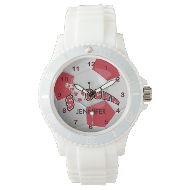 Sport Donkerrood Voetbal | DIY-naam Horloge (Voorkant)