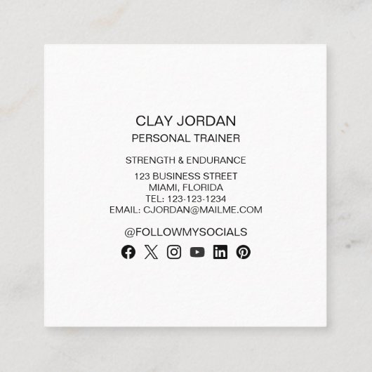 Sport Endurance Fitness Gym Personal Trainer Vierkante Visitekaartje (Achterkant)