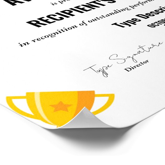 Sport Excellence Award Certificaat met trofee Poster (Hoek)