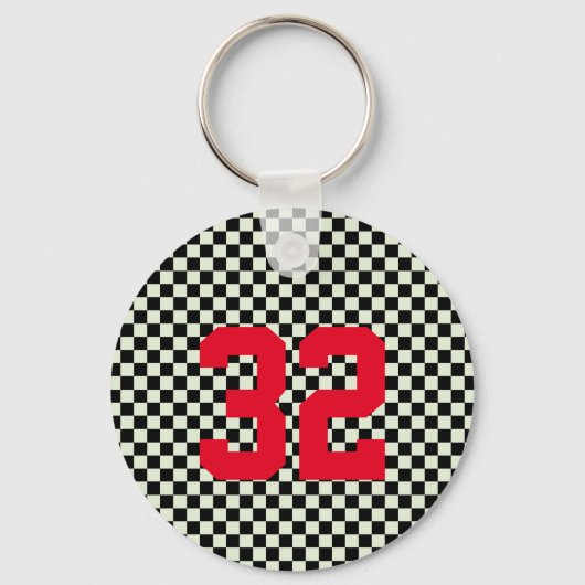 Sport Fan Speler NUMMER Checkerboard Team Spirit Sleutelhanger (Voorkant)