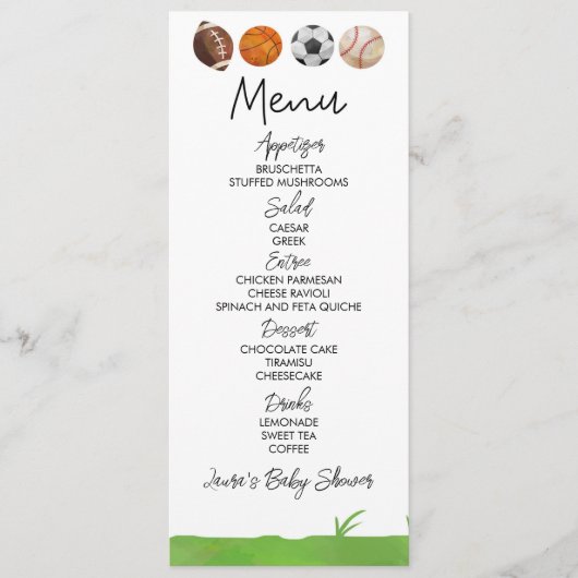 Sport Football Basketball Baby shower Menu (Voorkant)