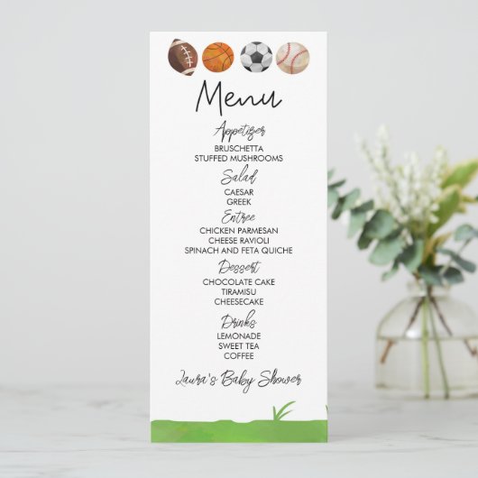 Sport Football Basketball Baby shower Menu (Staand voorkant)