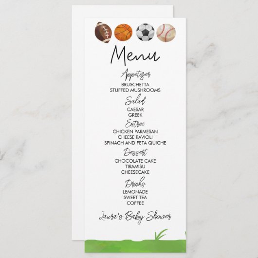 Sport Football Basketball Baby shower Menu (Voorkant / Achterkant)