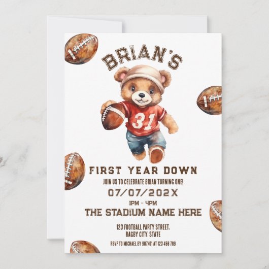 Sport football eerste jaar down boy 1e verjaardag kaart (Voorkant)