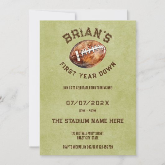 Sport football eerste jaar down boy 1e verjaardag kaart (Voorkant)