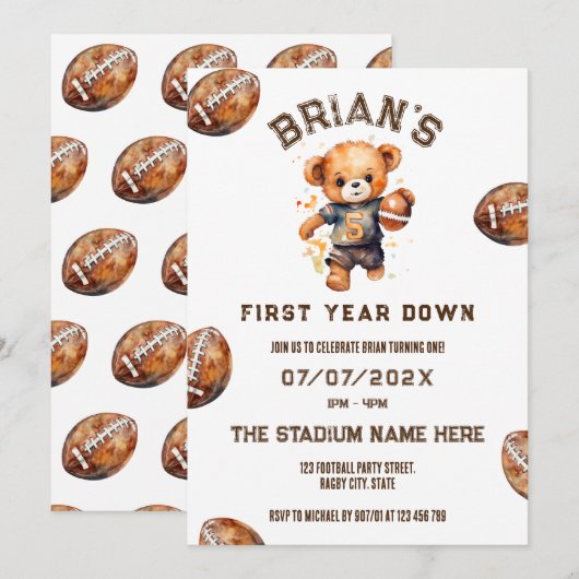 Sport football eerste jaar down boy 1e verjaardag kaart (Voorkant / Achterkant)