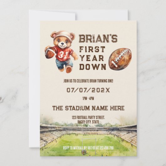 Sport football eerste jaar down boy 1e verjaardag kaart (Voorkant)