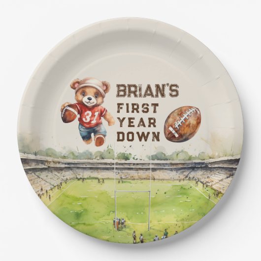 Sport football eerste jaar down boy 1e verjaardag papieren bordje (Voorkant)