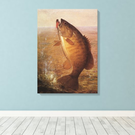  sport Gevist, Largemouth bruine basvis Canvas Afdruk (Insitu (Houten vloer))