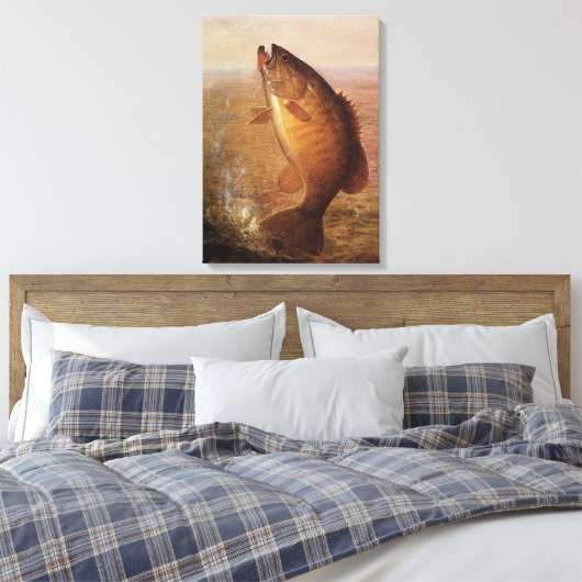 sport Gevist, Largemouth bruine basvis Canvas Afdruk (Insitu (Slaapkamer))