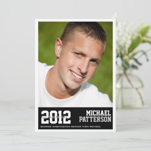 Sport Guy Fotogradatie Party Invitation Black Kaart (Staand voorkant)