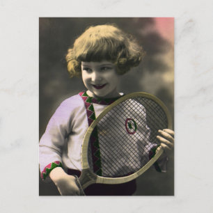 sport, Happy Girl die een Tennis Racket houdt Briefkaart