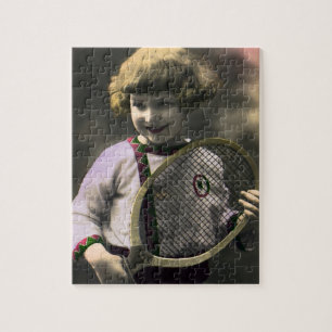  sport, Happy Girl die een Tennis Racket houdt Legpuzzel