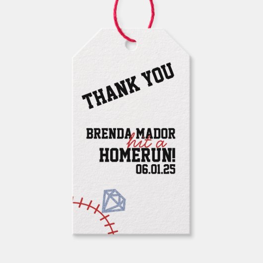 Sport honkbal homerun glitters bruiloftsfeest  cadeaulabel (Voorkant)