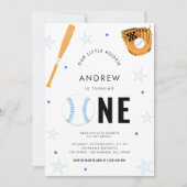 Sport honkbal thema baby 1e verjaardagsfeestje kaart (Voorkant)