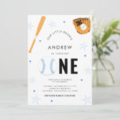 Sport honkbal thema baby 1e verjaardagsfeestje kaart (Staand voorkant)