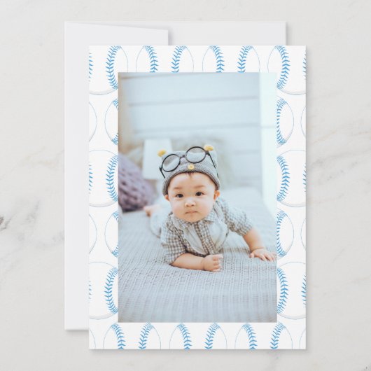 Sport honkbal thema baby 1e verjaardagsfeestje kaart (Achterkant)