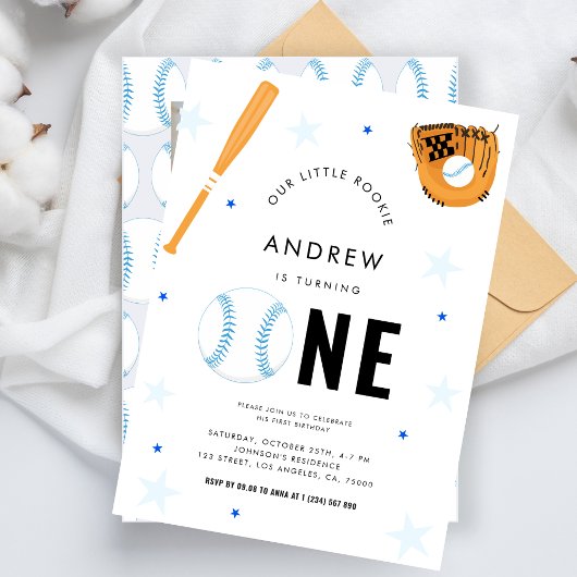 Sport honkbal thema baby 1e verjaardagsfeestje kaart