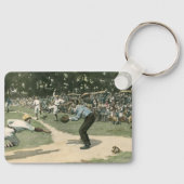 sport, honkbalspeler die naar huis glijdt sleutelhanger (Voorkant)