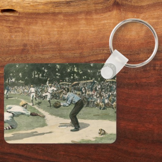 sport, honkbalspeler die naar huis glijdt sleutelhanger (Voorkant)
