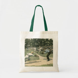  sport, honkbalspeler die naar huis glijdt tote bag